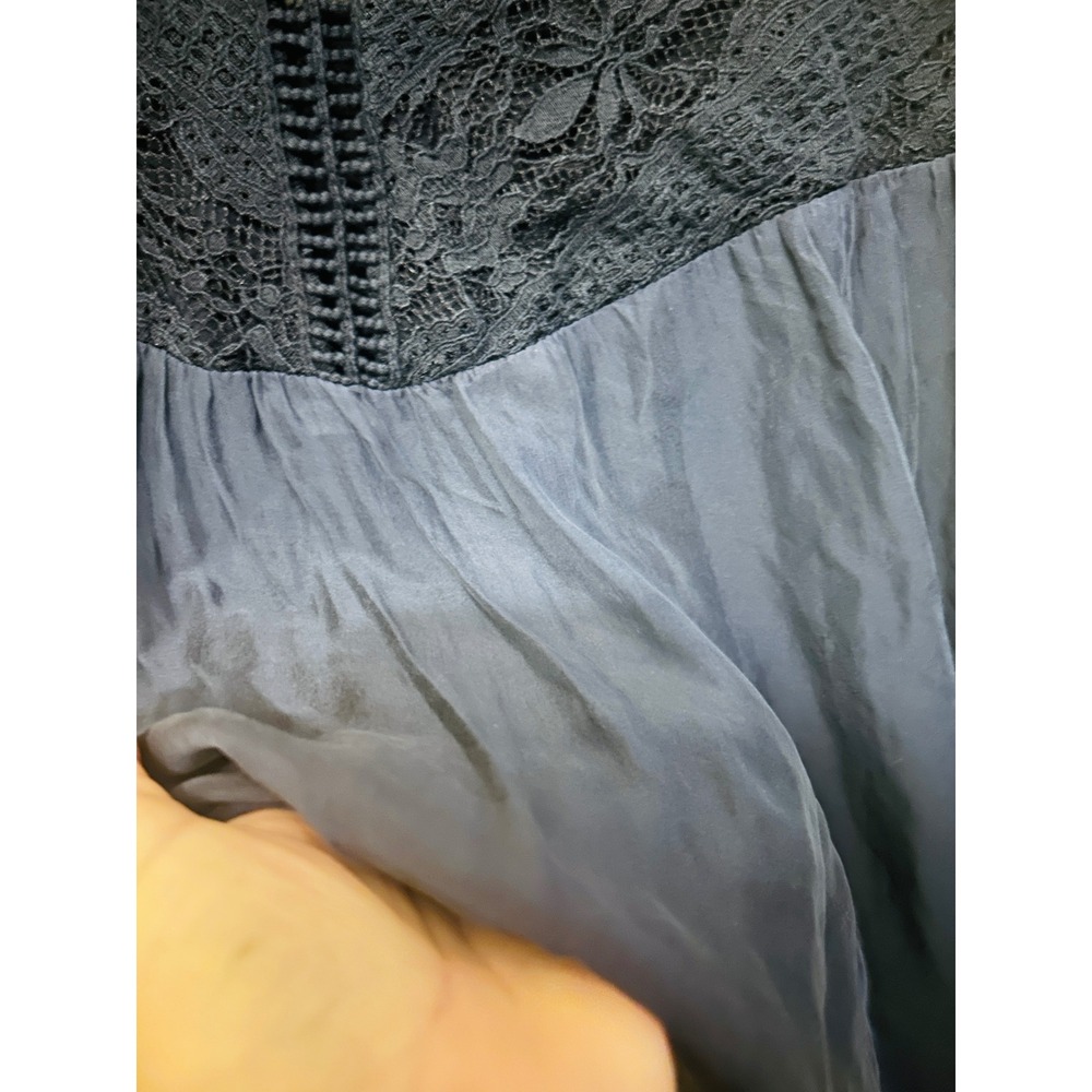 Bellambra Blouse Women Medium Navy Blue Excellent Silk Lace Boho Made in Italy - Picture 7 of 12